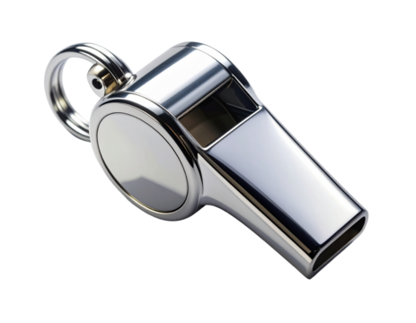  Shiny metal sports official’s whistle fully visible isolated on transparent background PNG