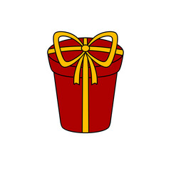 A red box with a yellow bow on top