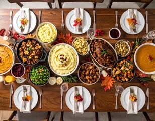 Artfully Arranged Thanksgiving Dishes in a Top-Down Composition