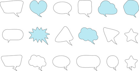 Fototapeta premium Set of blank speech bubble in flat design, chatting box, message box icon. Balloon doodle style of thinking sign symbol. Speech bubble isolated on background.