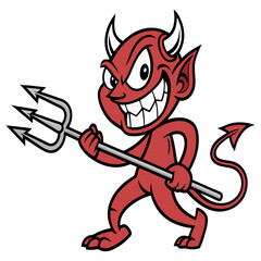 Evil Grinning Devil Cartoon with Trident | Halloween Demon Character