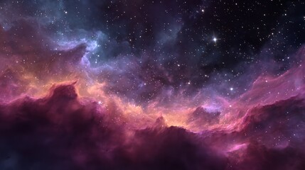 Fototapeta premium Vibrant nebula in space, showcasing cosmic clouds of purple, blue, orange, and pink