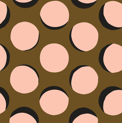 Seamless neutral polka dots pattern. White hand-drawn circles on dusty pink background. Abstract Random points ornament. Vector rose illustration for wallpaper, fabric, print, wrapping paper, textile