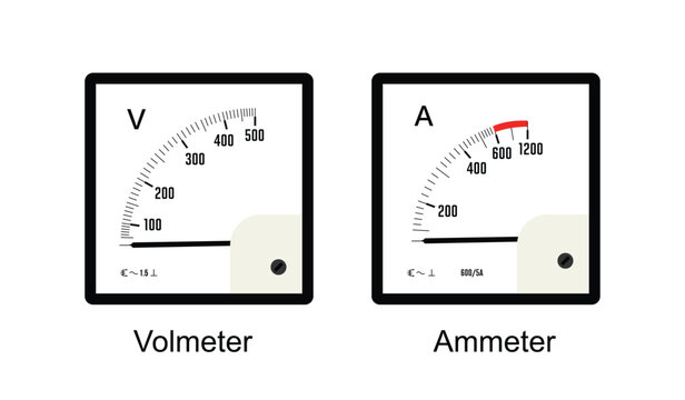 Analog voltmeter and ammeter &ndash; electric panel meter measuring instruments vector illustration.