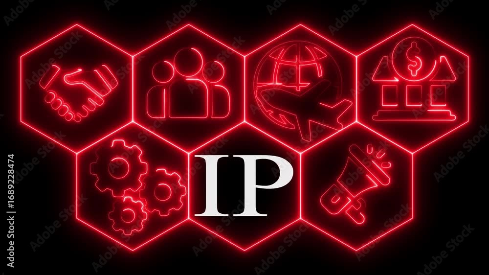 Poster Illuminated red ip intellectual property icons representing key business concepts