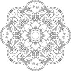 Intricate mandala flowers coloring page for relaxing and creative fun white background