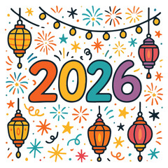 Ramadan 2026 / 1447 AH Illustration - Crescent Moon & Lantern

