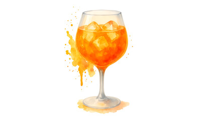Watercolor Aperol Spritz with Artistic Splashes - Hand-Drawn Orange Cocktail Illustration, Isolated Design Element
