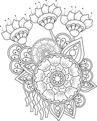 Mandala floral coloring page for adults intricate flower designs for relaxation and creativity white background