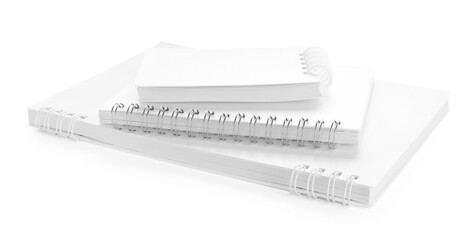 Stack of stylish notebooks isolated on white