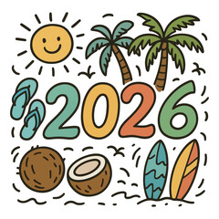 Summer Theme 2026 Illustration - Sun, Beach & Vacation Vibes

