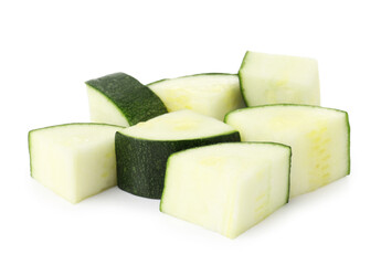 Pieces of fresh zucchini isolated on white