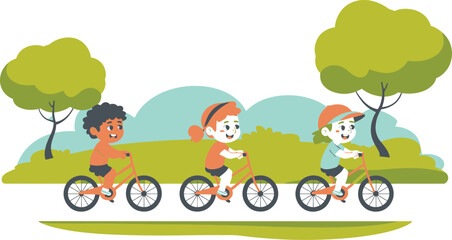 Obraz premium Three Children Riding Bicycles in a Park