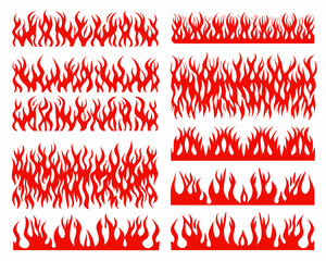 Collection of red flame borders and accents on white background