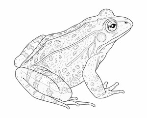 Naklejka premium Detailed line drawing illustration of a frog in profile view