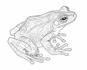 Detailed line art illustration of a spotted frog on a white background