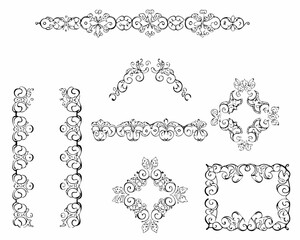 Collection of ornate black and white decorative borders and frames