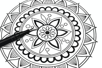Close-up of Mandala Outline with Black Marker Pen spiritual meditation
