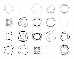 Collection of diverse circular burst and radial line art elements