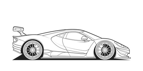 Original Vector line art car, concept design. Coloring page. Vehicle black contour outline sketch illustration isolated on white background. Cower drawing.