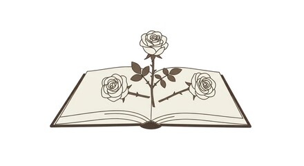 Roses bloom from an open book, a symbolic image.