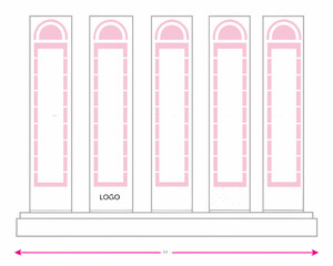 Fototapeta premium Modern architectural design with five arched columns and pink accents