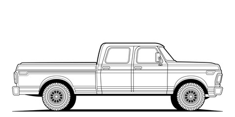 Concept vector illustration. Coloring page for book and drawing. Off-road drive vehicle. Graphic element. Car wheel. Black contour line art Isolated on white background.