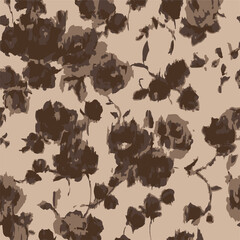 Blurry Motion Watercolor hand drawn botanical background made of meadow flowers. Blur texture. Defocused floral seamless pattern. Fashion design for textile,