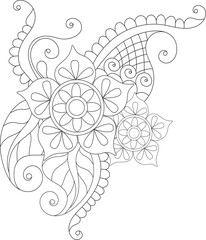 Intricate floral design coloring page for relaxation and creative expression white background
