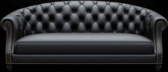 Obraz premium Timeless Black Leather Chesterfield Sofa with Tufted Back and Gold Nailhead Trim
