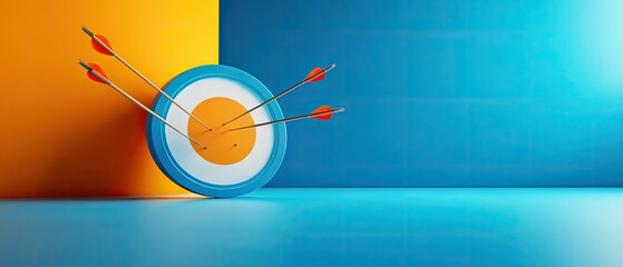Target with Arrows Missing Bullseye on Dual-Tone Background Representing Challenges and Missed Goals