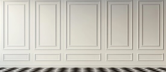 Elegant White Wall Paneling with Black and White Checkered Floor.