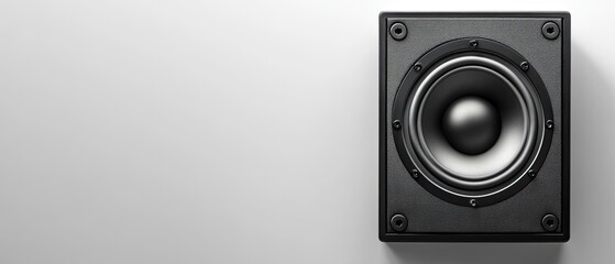 Sleek Black Speaker on Gray Background, Minimalist Audio Equipment Design