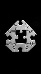 Fragmented Home: Monochrome Jigsaw Puzzle House with a Missing Center