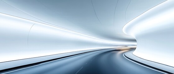 Futuristic Tunnel Perspective: Smooth Curves, Bright Lights, Architectural Design, Modern Transportation.