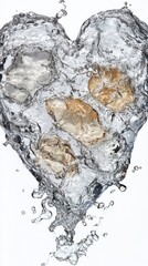 Heart of Water: Abstract Liquid Sculpture with Golden Accents on White