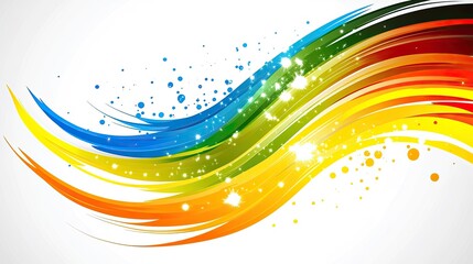 Dynamic Rainbow Wave with Sparkling Bursts and Paint Splatters