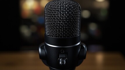 Close-up of a Professional Black Microphone, Studio Quality
