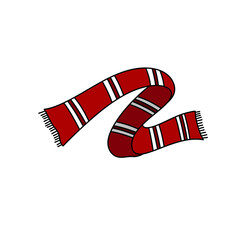 A red and white striped scarf is shown in a cartoon style