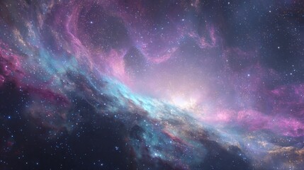 Fototapeta premium A colorful, swirling nebula with stars and glowing cosmic dust on a dark background