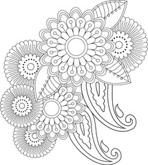 Intricate floral design coloring page for relaxation and creative expression white background