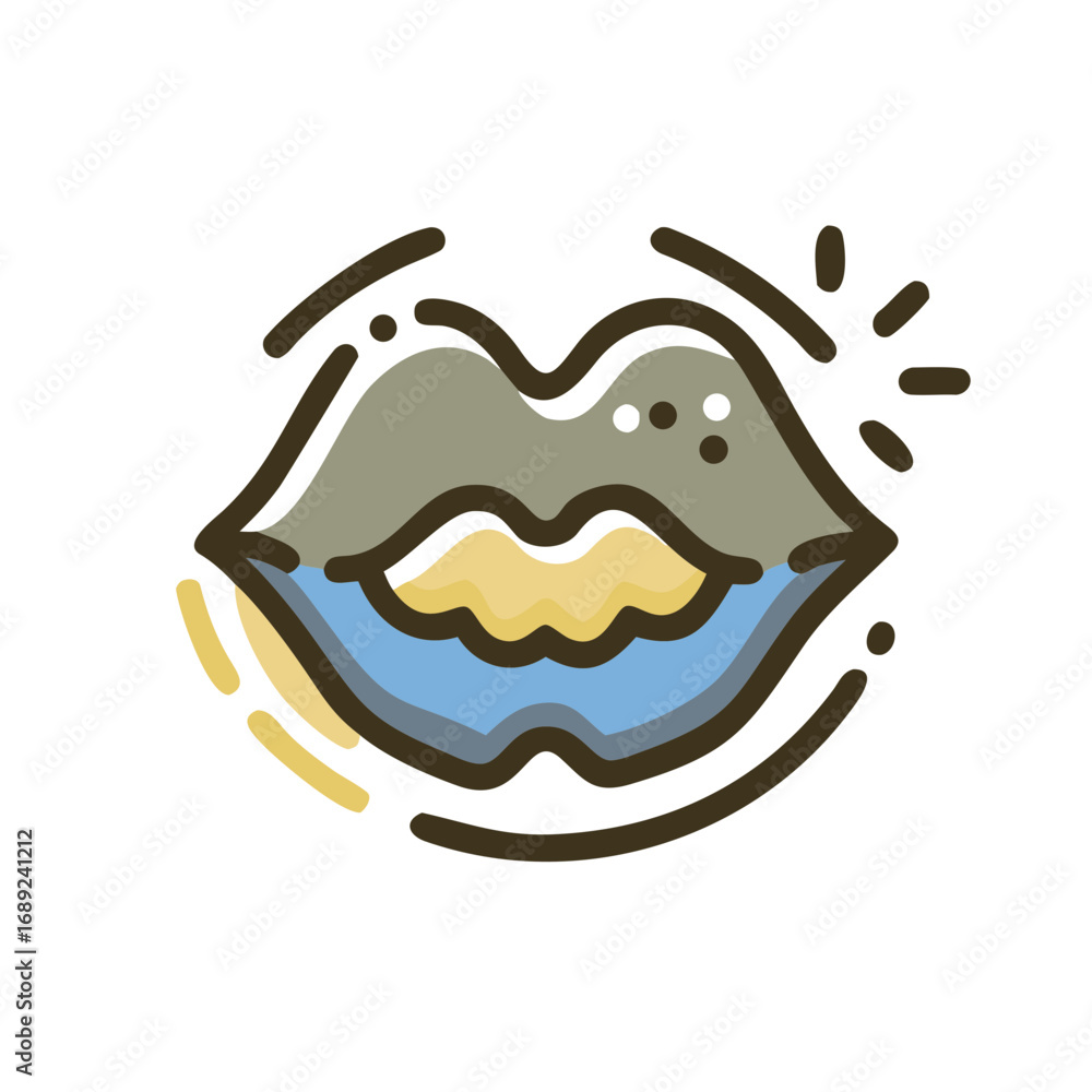 Poster illustrated lips with playful colors and dynamic lines in vector style