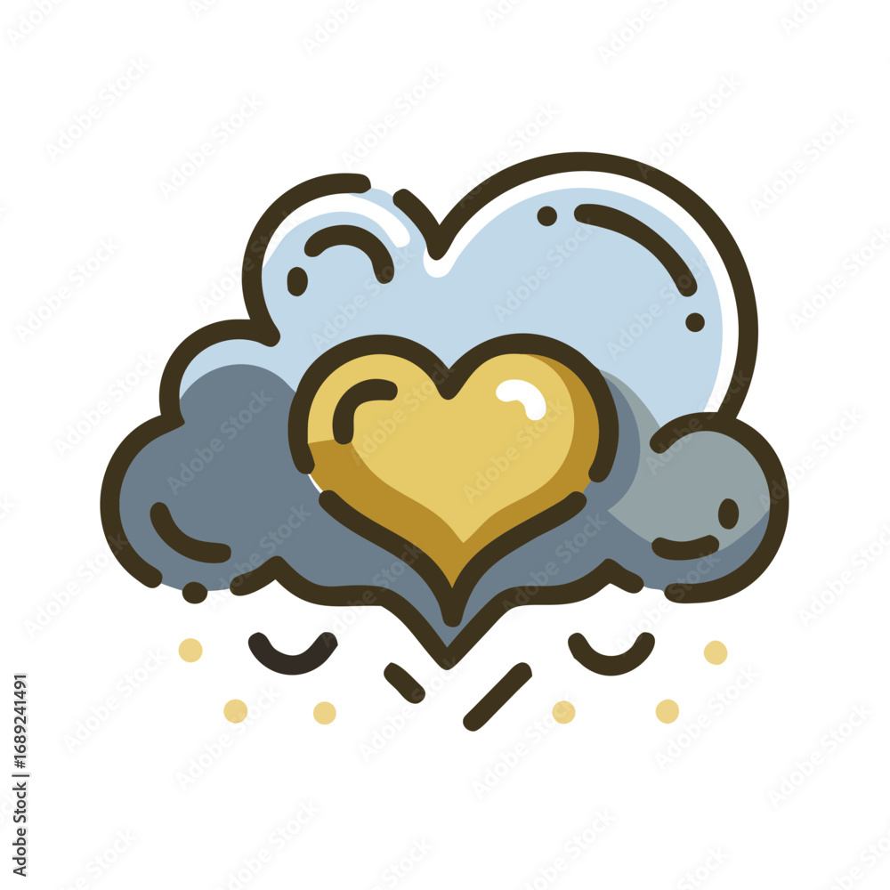Poster cloud with heart symbol and raindrops in playful design style