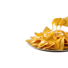 Nachos with cheese sauce isolated on transparent background