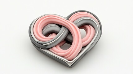 Fototapeta premium Abstract Heart Sculpture: Intertwined Pink and Gray Forms on White