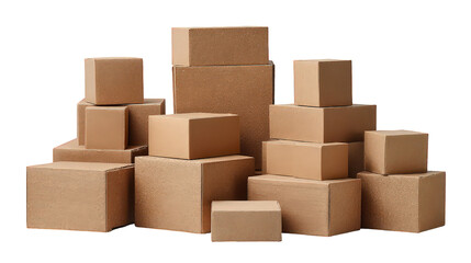 Stack of Brown Cardboard Boxes on Transparent Background
