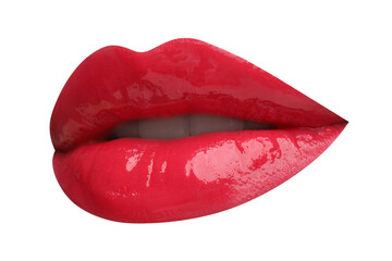 Female lips with red lipstick isolated on white