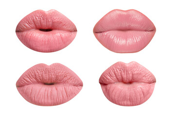 Female lips with pink lipstick isolated on white, collage