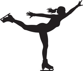 Figure Skater Silhouette Gracefully Gliding on Ice with Elegance and Precision in Black