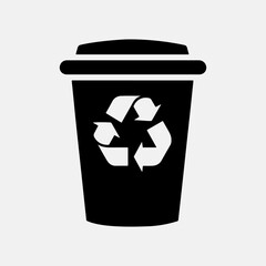 Recycle Bin Symbol Flat Icon Set Single Black Silhouette Art